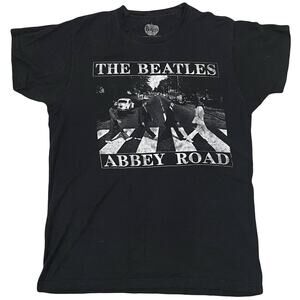 The Beatles Crewneck Graphic Tee Short Sleeve T-Shirt Black Abbey Road Medium